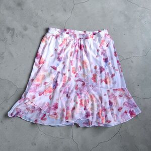 CJ Banks Floral Watercolor Ruffle Chiffon Skirt - Size 3X - Cottagecore, Garden